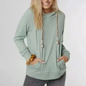BKE Buckle Sage Mint Hoodie Sz Medium Twisted Rope Drawstrings Kangaroo Pocket